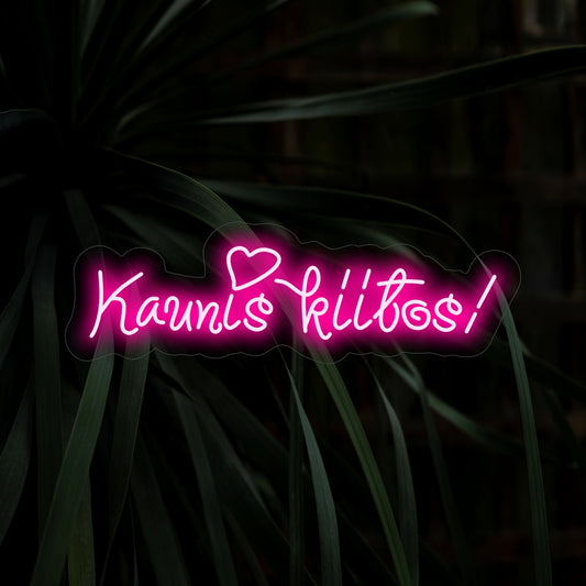 "Kaunis Kiitos! Letreiro de Neon" - Ilumine sua gratidão com este lindo letreiro de neon. Seu brilho aconchegante adiciona um toque de elegância a espaços onde a gratidão é valorizada.
