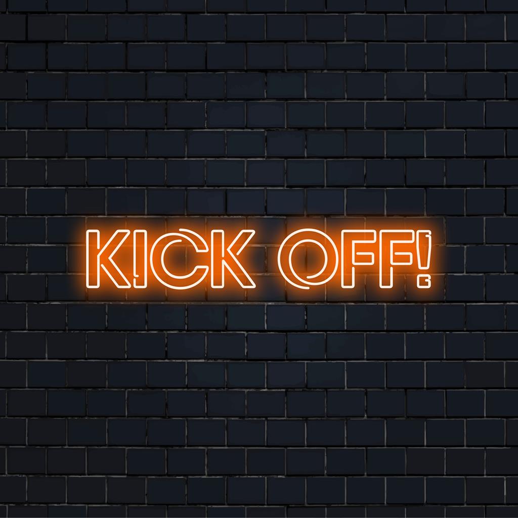 Placa de LED neon personalizada, Kick Off!, arte de parede neon vibrante que ilumina qualquer espaço com um toque esportivo.
