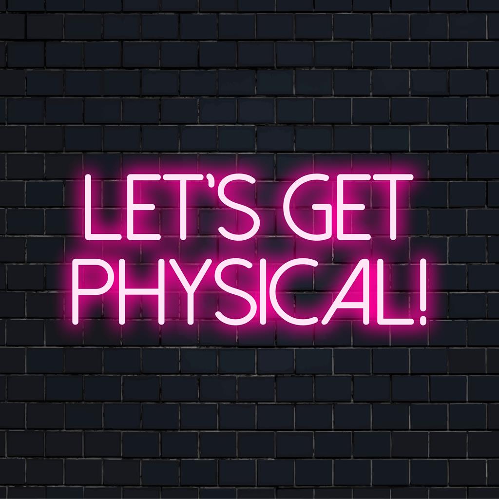 Letreiro de LED neon vibrante e personalizado com os dizeres "Vamos fazer exercícios!", perfeito para uma decoração artística e personalizada para sua casa ou academia.