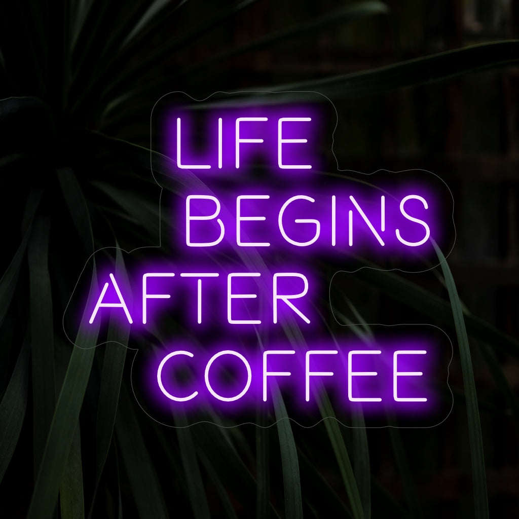 Placa de neon "A vida começa depois do café" - Comece o seu dia com energia e aconchego enquanto se aquece ao brilho desta placa de neon para xícaras de café.