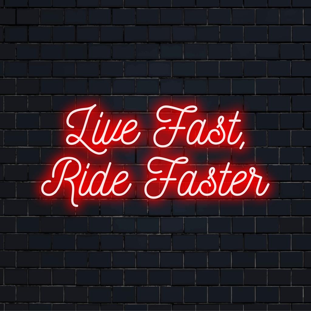 Placa de neon com a frase Viva Rápido, Pedale Mais Rápido, perfeita para decoração ousada com luzes neon em estilo LED personalizável.