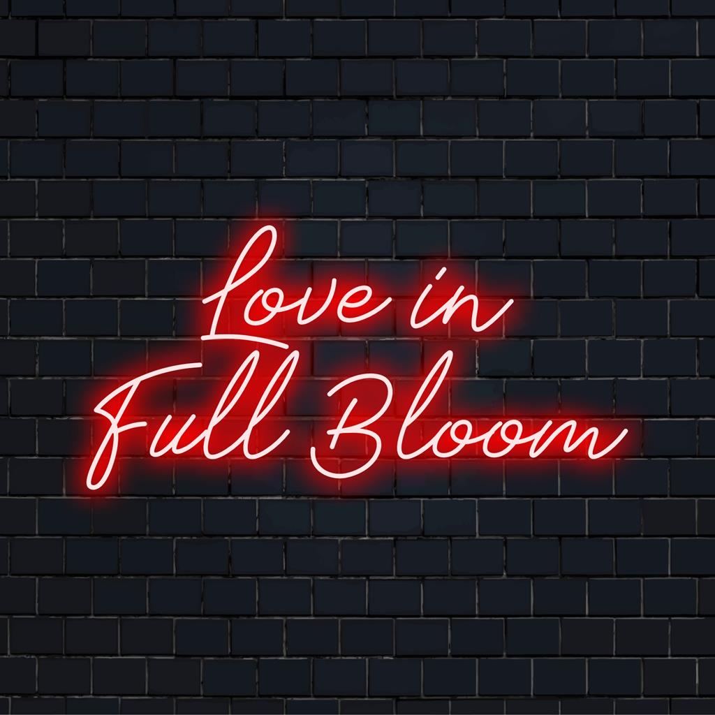 Placa de neon LED personalizada em cores vibrantes, Love In Full Bloom, ideal para arte de parede neon e decoração neon personalizada.