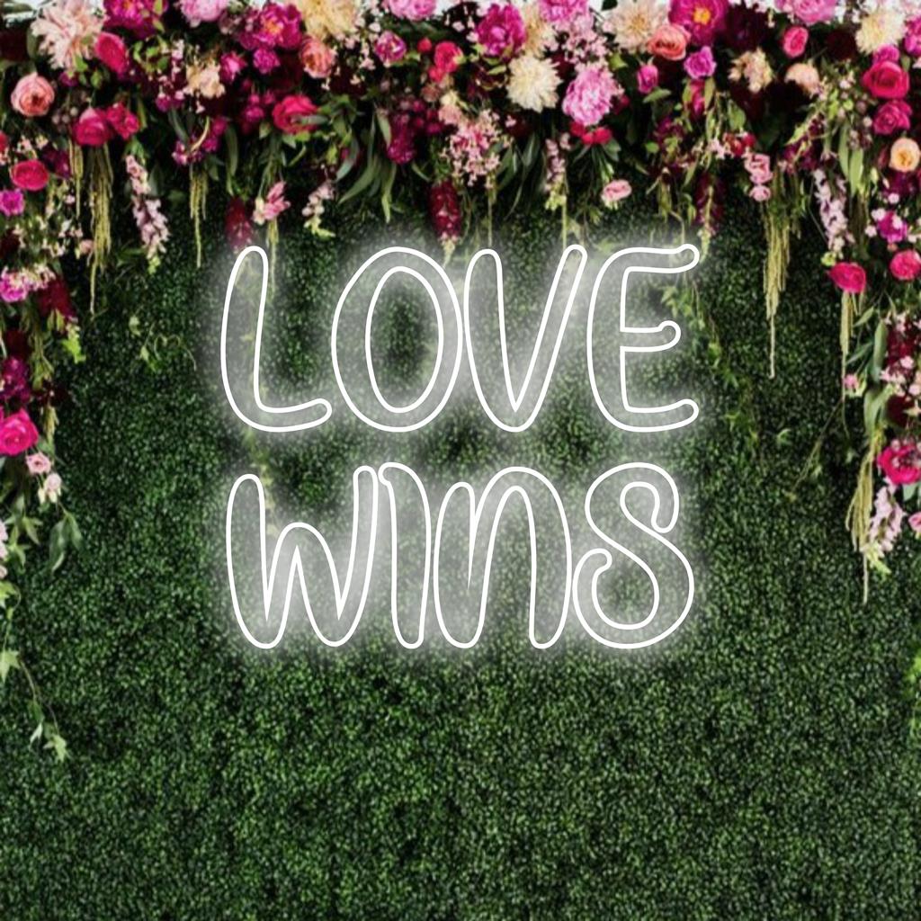 Luz LED personalizada que significa Love Wins, misturando brilho artístico e decoração moderna para um impacto personalizado.