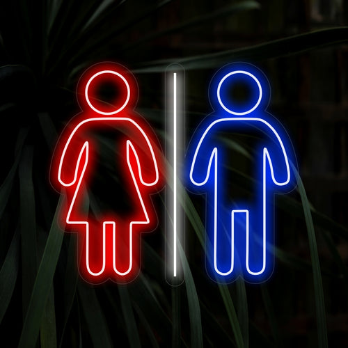 "Placa de neon para banheiros masculinos e femininos" é um acessório prático e essencial para áreas de banheiros, proporcionando uma sinalização clara e elegante. Ilumine com a praticidade do banheiro!