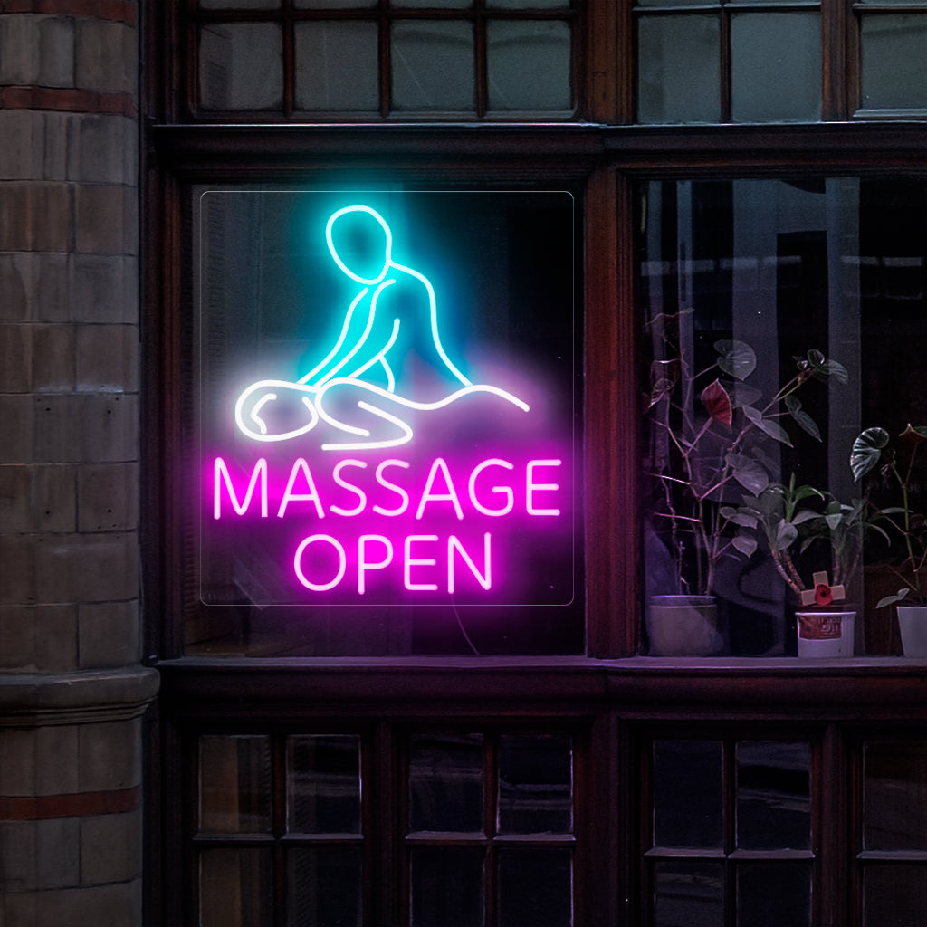 "Placa de Neon para Massagem Aberta" é um complemento convidativo e relaxante, perfeito para sinalizar um serviço de massagem ou spa aberto. Ilumine com relaxamento e tranquilidade!