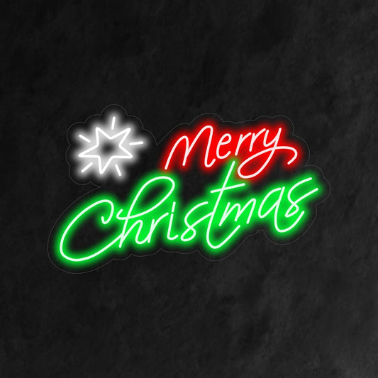 "Merry Christmas Star Snow Neon Sign" is a festive and enchanting addition to your holiday-themed interior. A neon light that brings the magic of a snowy Christmas night.