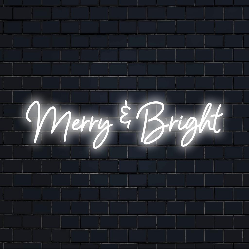 Placa de LED neon festiva "Alegre e Brilhante", espírito natalino brilhante; arte de parede neon perfeita para decoração de casa ou evento.