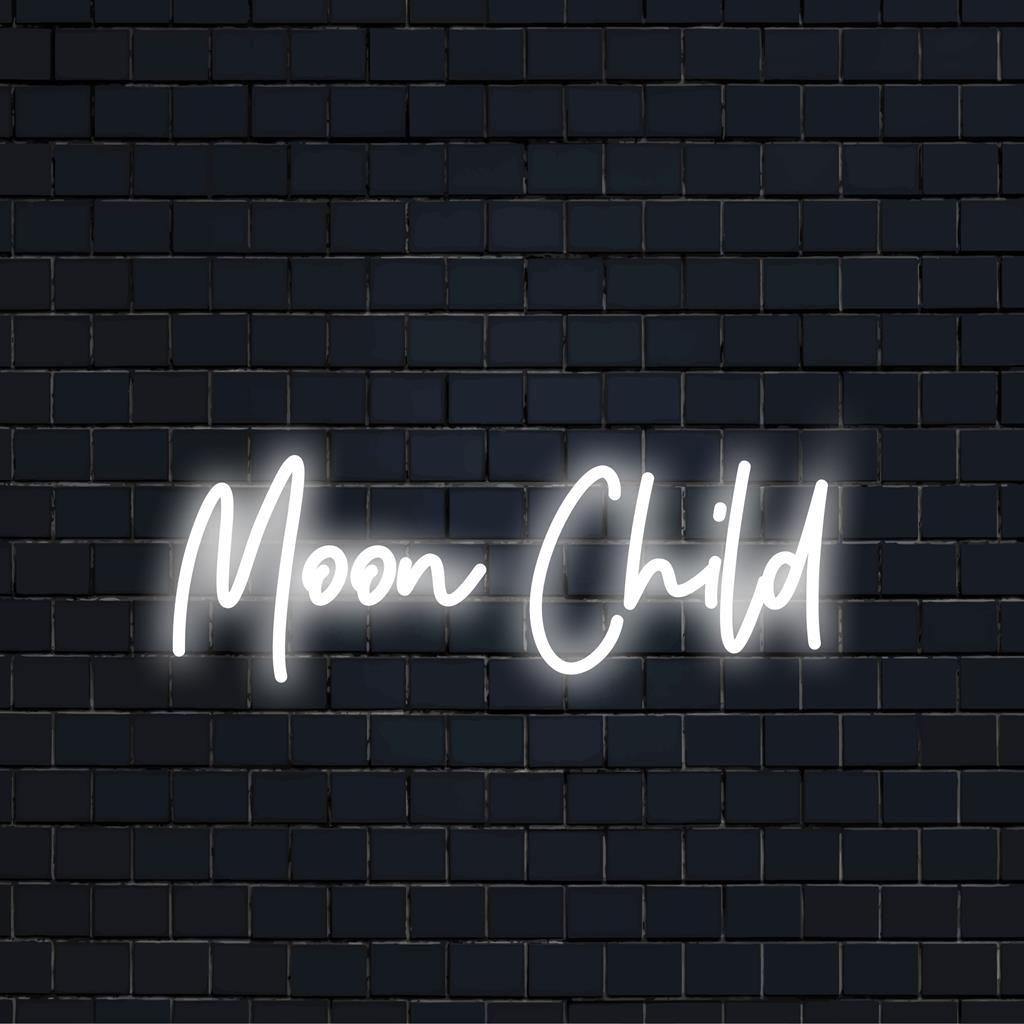 Letreiro LED Neon: Criança da Lua brilhando em tons vibrantes, misturando vibrações cósmicas com decoração personalizada para casa.