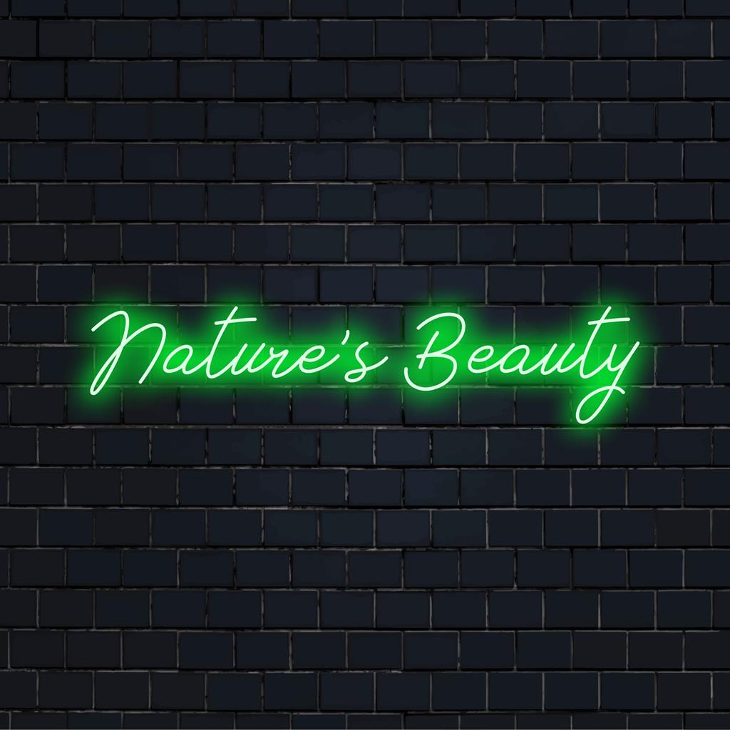 Placa de neon LED com a vibrante 'Beleza da Natureza', perfeita para decoração personalizada ou estética de luz LED personalizada.