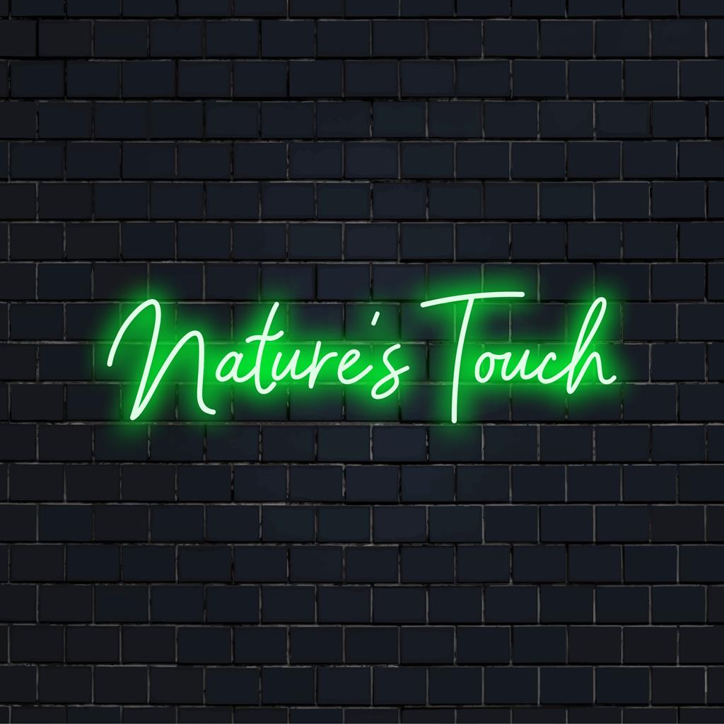 Placa de neon LED personalizada com design de inspiração orgânica, destacando o tema da natureza brilhante, perfeita para decoração de iluminação exclusiva.