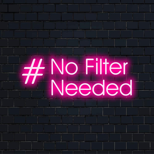 Placa de LED neon personalizada #Sem Filtros; arte e decoração de parede vibrantes, capturando um espírito ousado; peça de destaque neon personalizada.