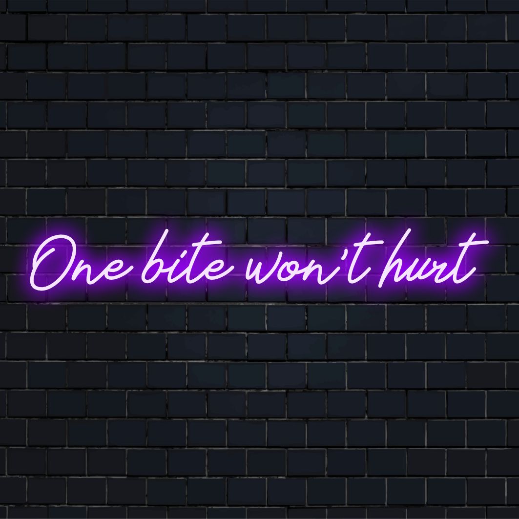 Placa de neon LED personalizada "One Bite Won't Hurt", arte de parede neon ideal para adicionar um charme divertido a qualquer espaço.