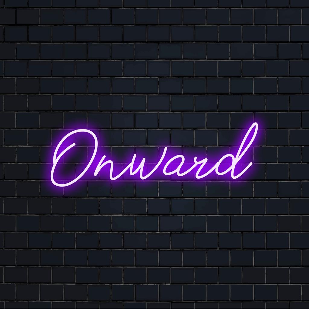 Placa de LED neon personalizada Onward: design neon vibrante e personalizado para decoração de casa exclusiva e ambiente estético.