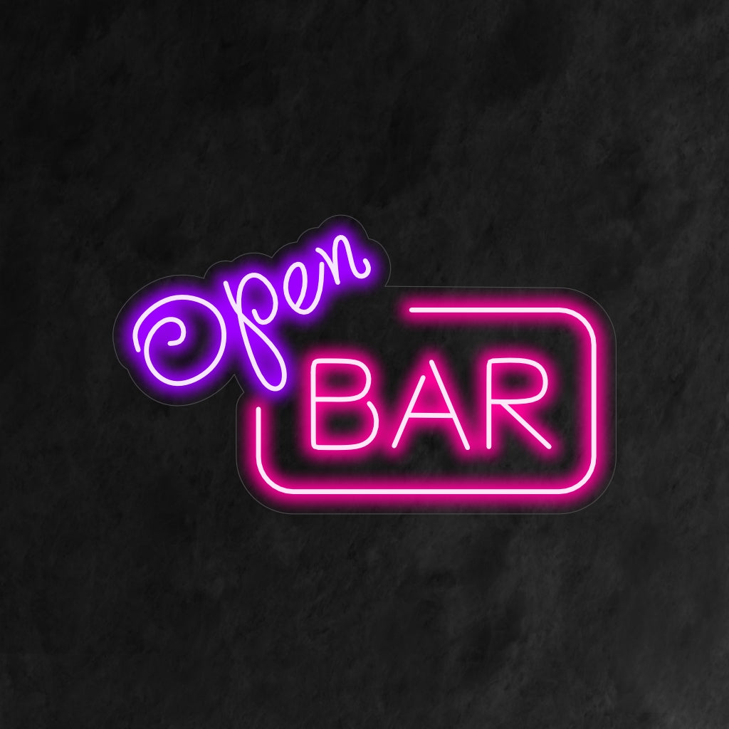 "Placa de neon para open bar" é um toque festivo e convidativo, perfeito para espaços que prezam pela celebração e uma atmosfera animada. Ilumine com a promessa de um open bar!
