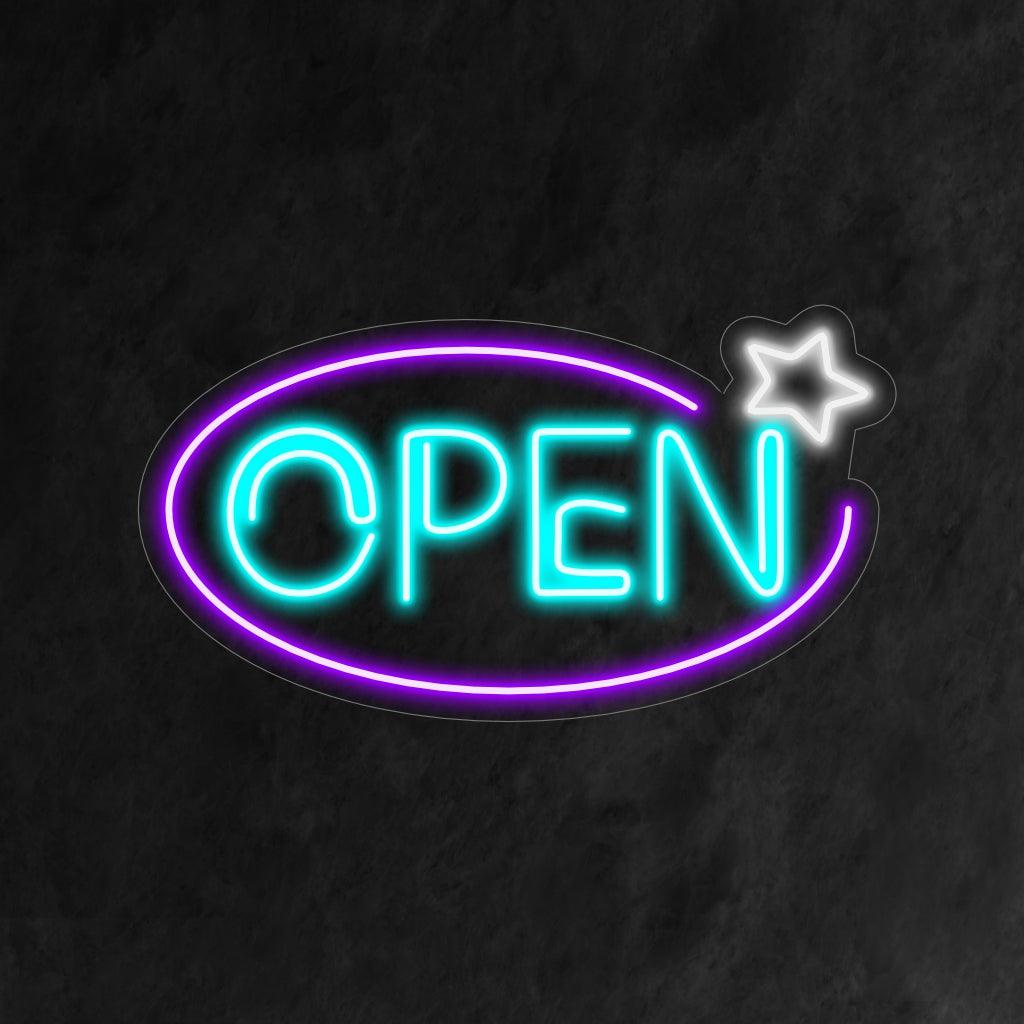 "Placa de Neon Aberta" é um acessório atemporal e acolhedor, perfeito para empresas que desejam fazer convites. Ilumine com um brilho acolhedor!