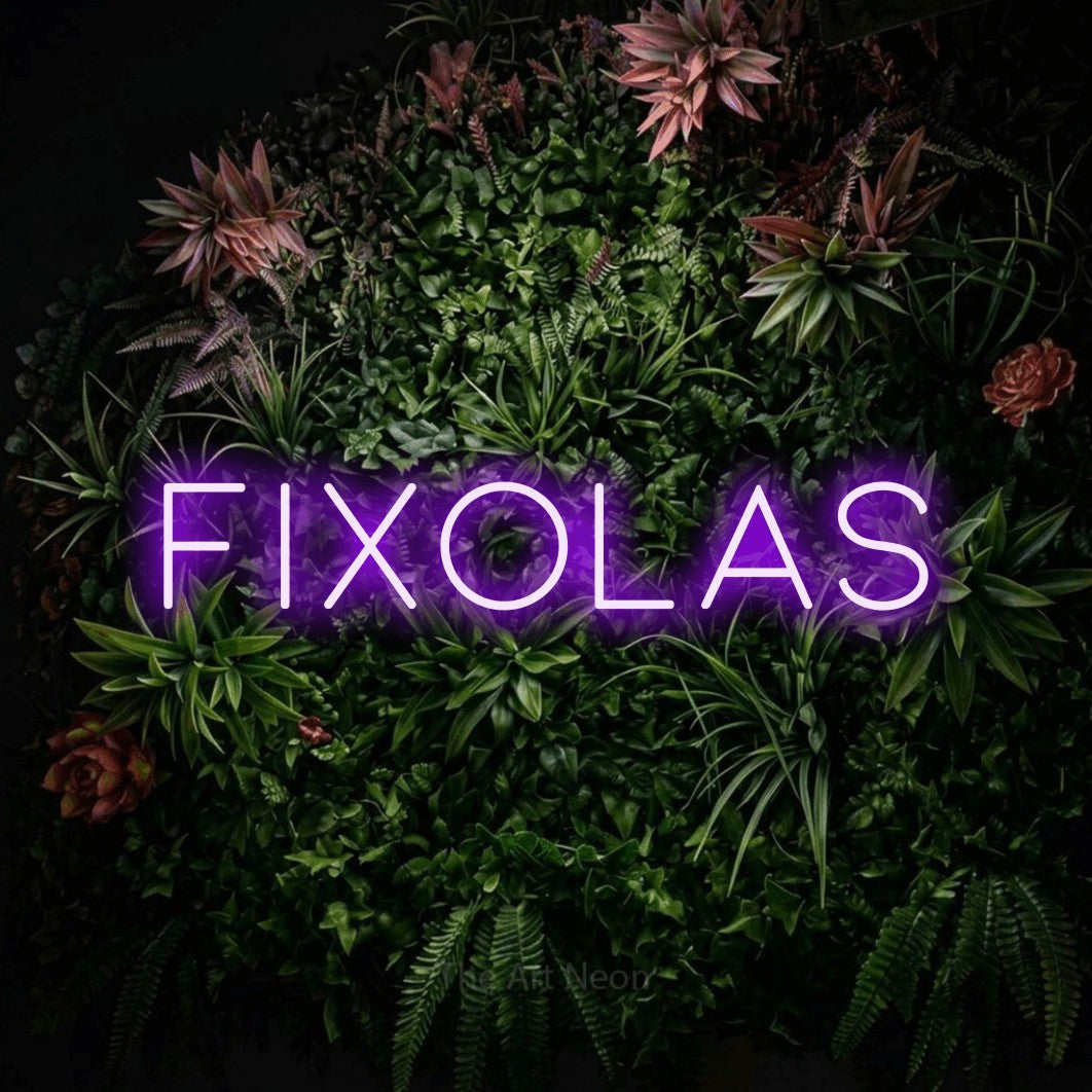LED neon sign reading “FIXOLAS”, arranged in a single line.