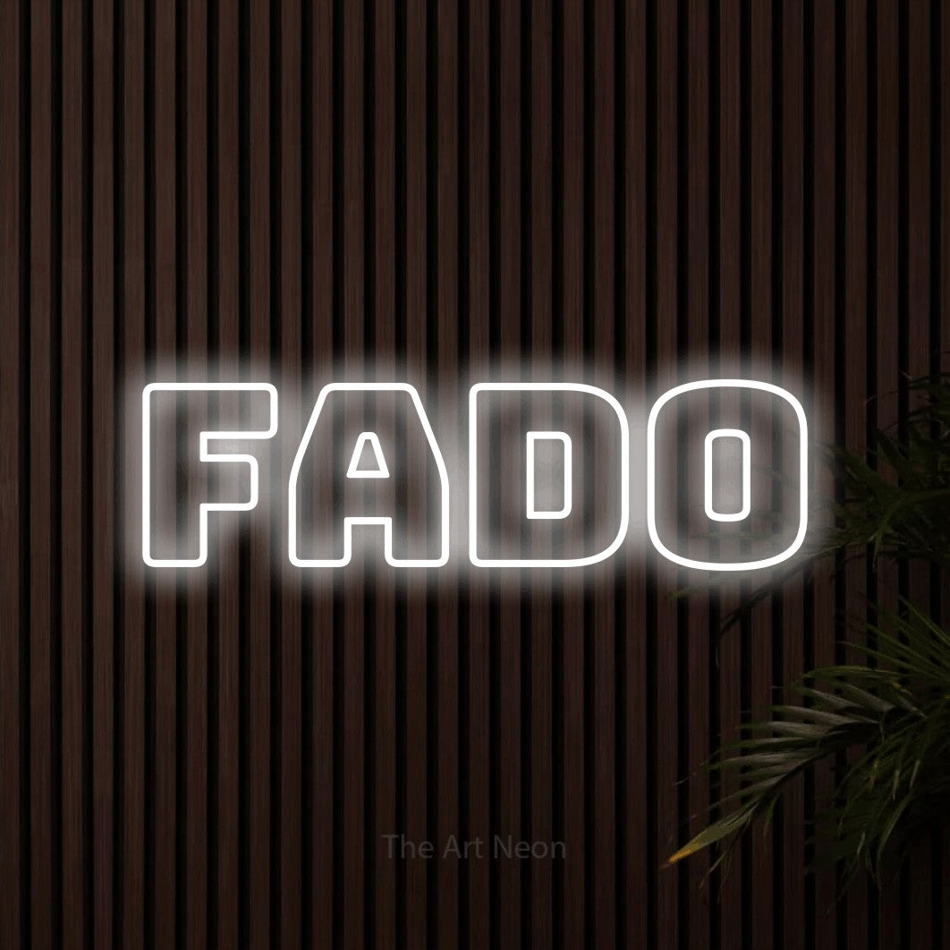 LED neon sign reading “Fado”, arranged in a single line.