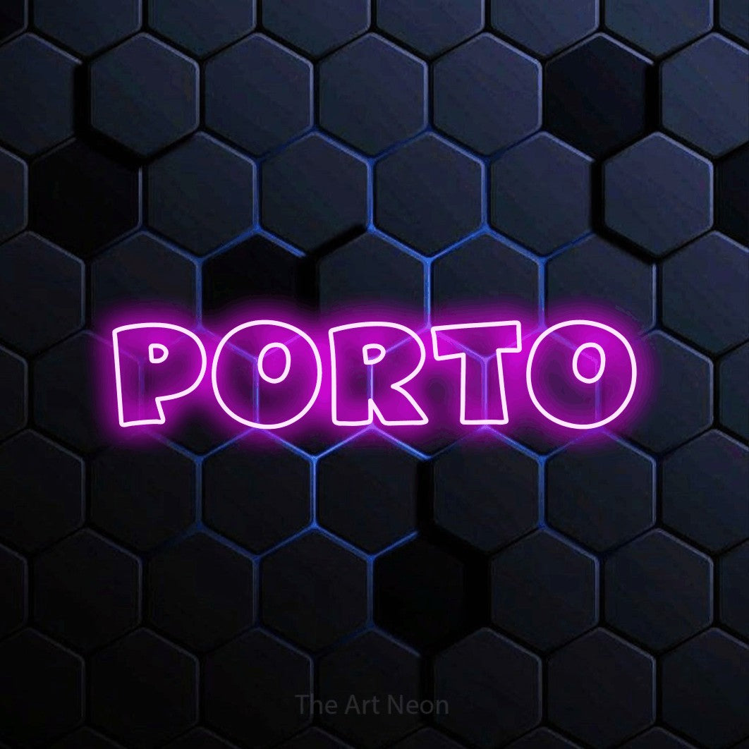 LED neon sign reading “Porto”, arranged in a single line.