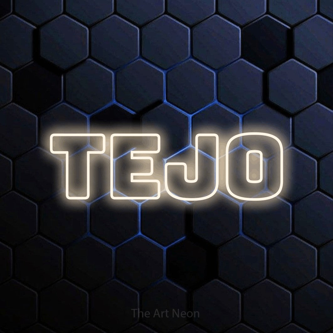 LED neon sign reading “TEJO”, arranged in a single line.