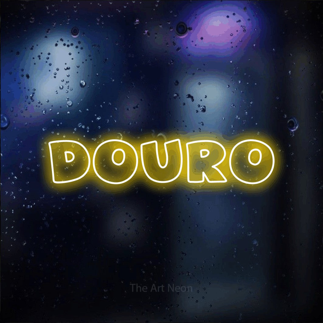 LED neon sign reading “DOURO”, arranged in a single line.