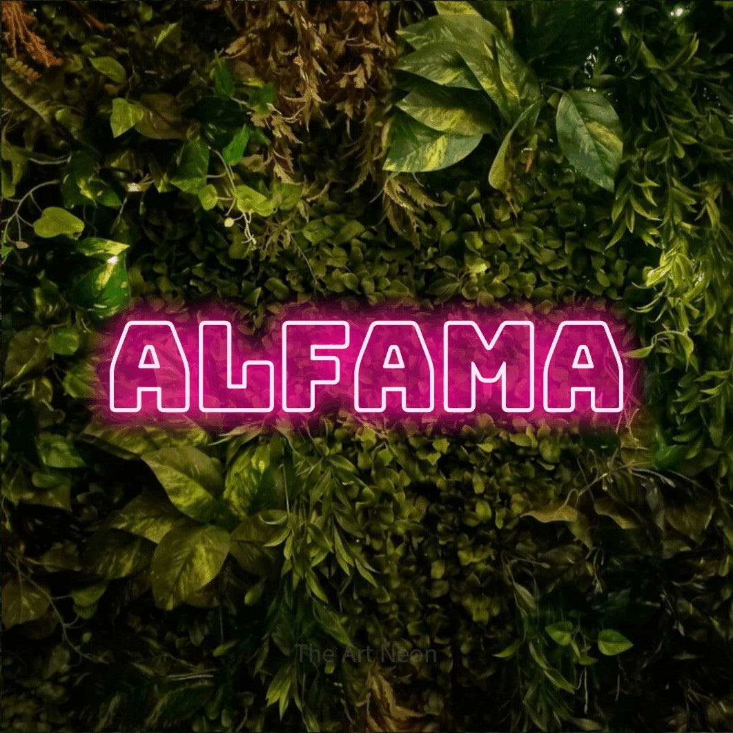 LED neon sign reading “Alfama”, arranged in a single line.