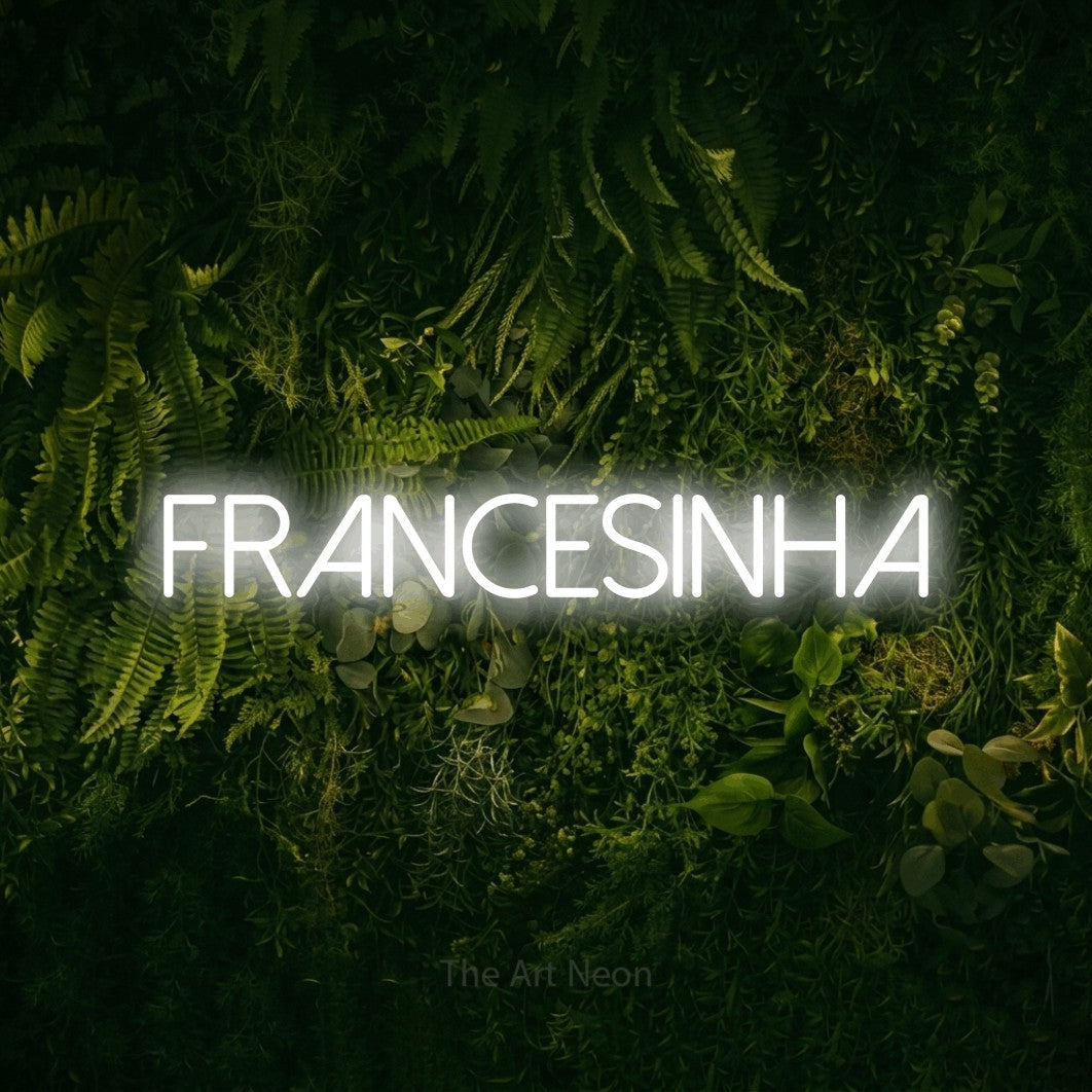 LED neon sign reading “francesinha”, arranged in a single line.