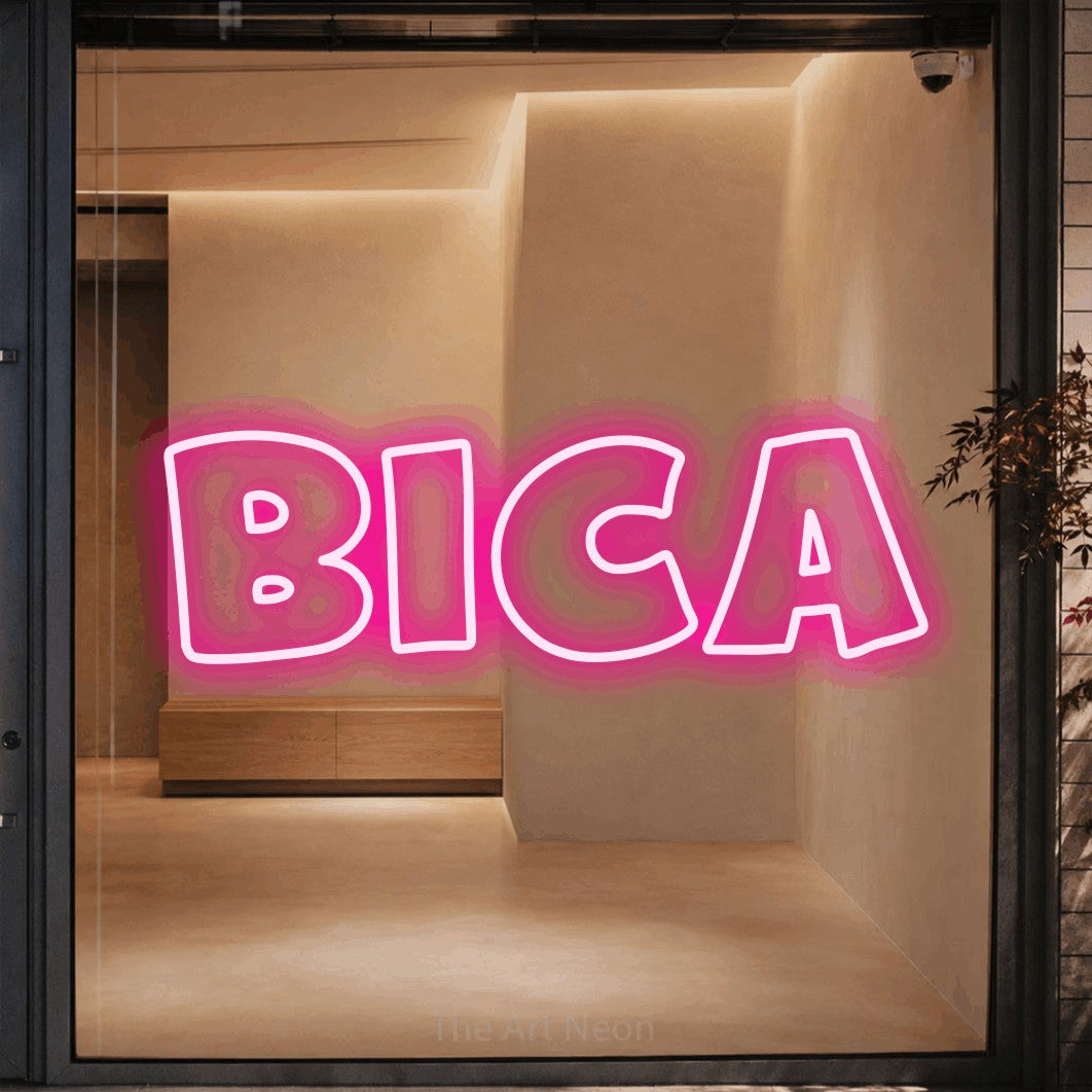 LED neon sign reading “bica”, arranged in a single line.