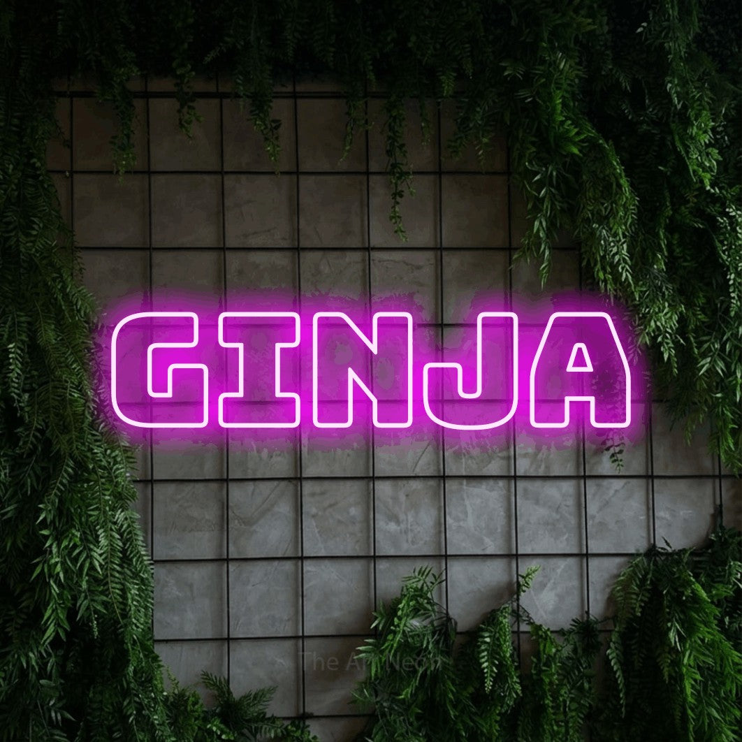 LED neon sign reading “ginja”, arranged in a single line.