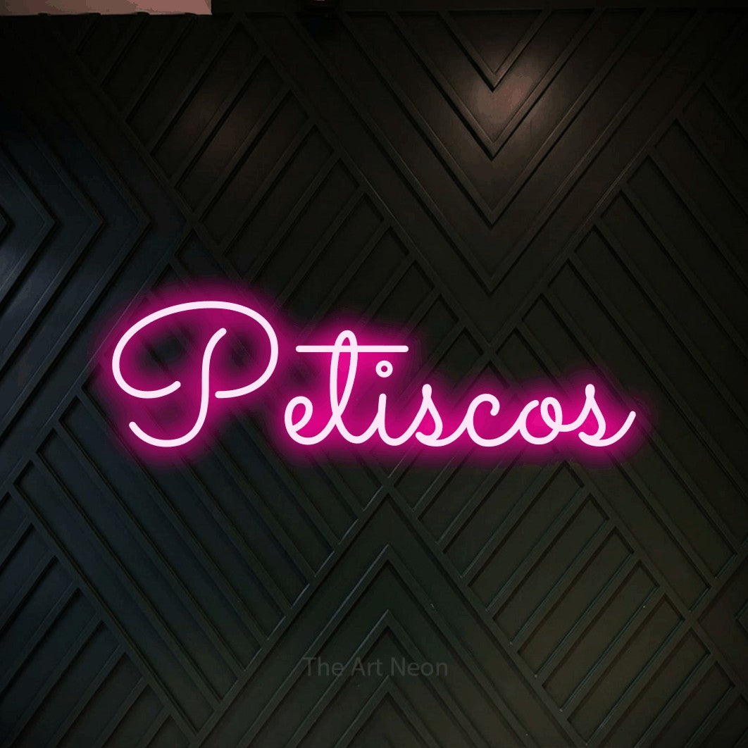 LED neon sign reading “Petiscos”, arranged in a single line.