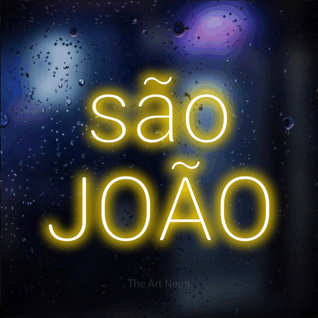 LED neon sign reading “são JOÃO”, arranged in 2 lines.