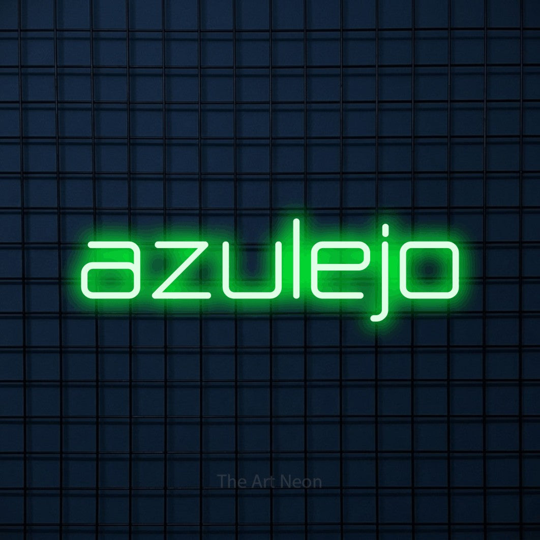 LED neon sign reading “azulejo”, arranged in a single line.
