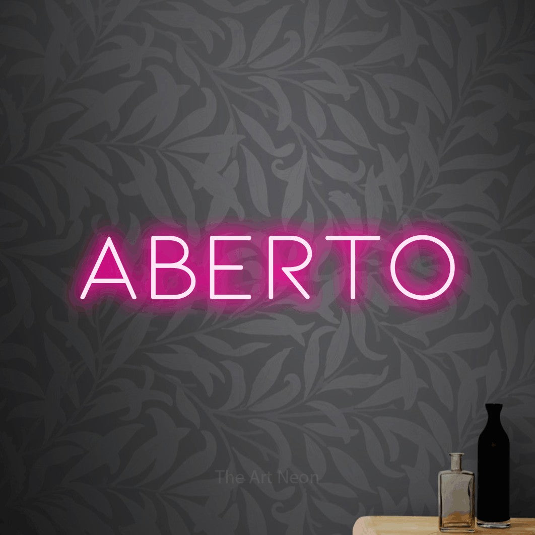 LED neon sign reading “Aberto”, arranged in a single line.