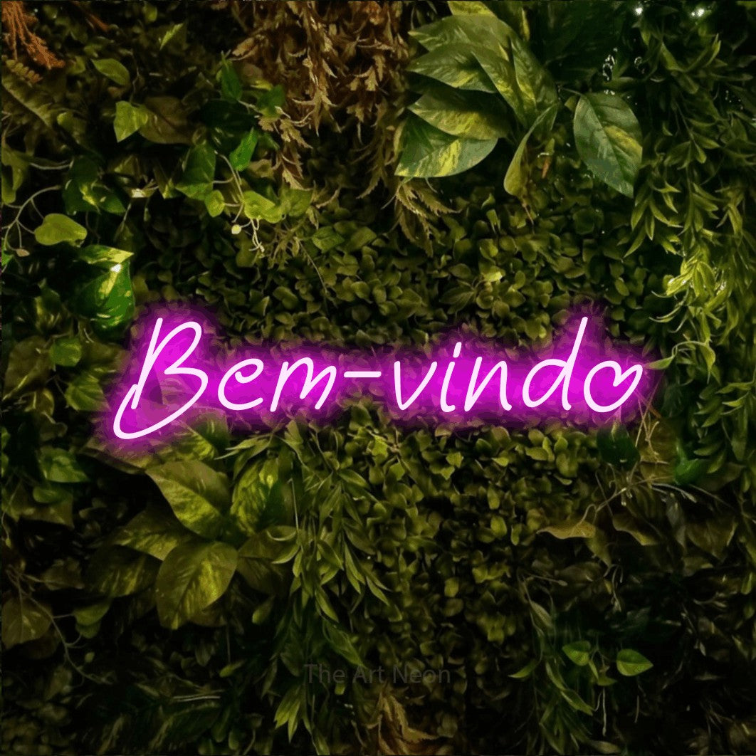 LED neon sign reading “Bem-vindo”, arranged in a single line.