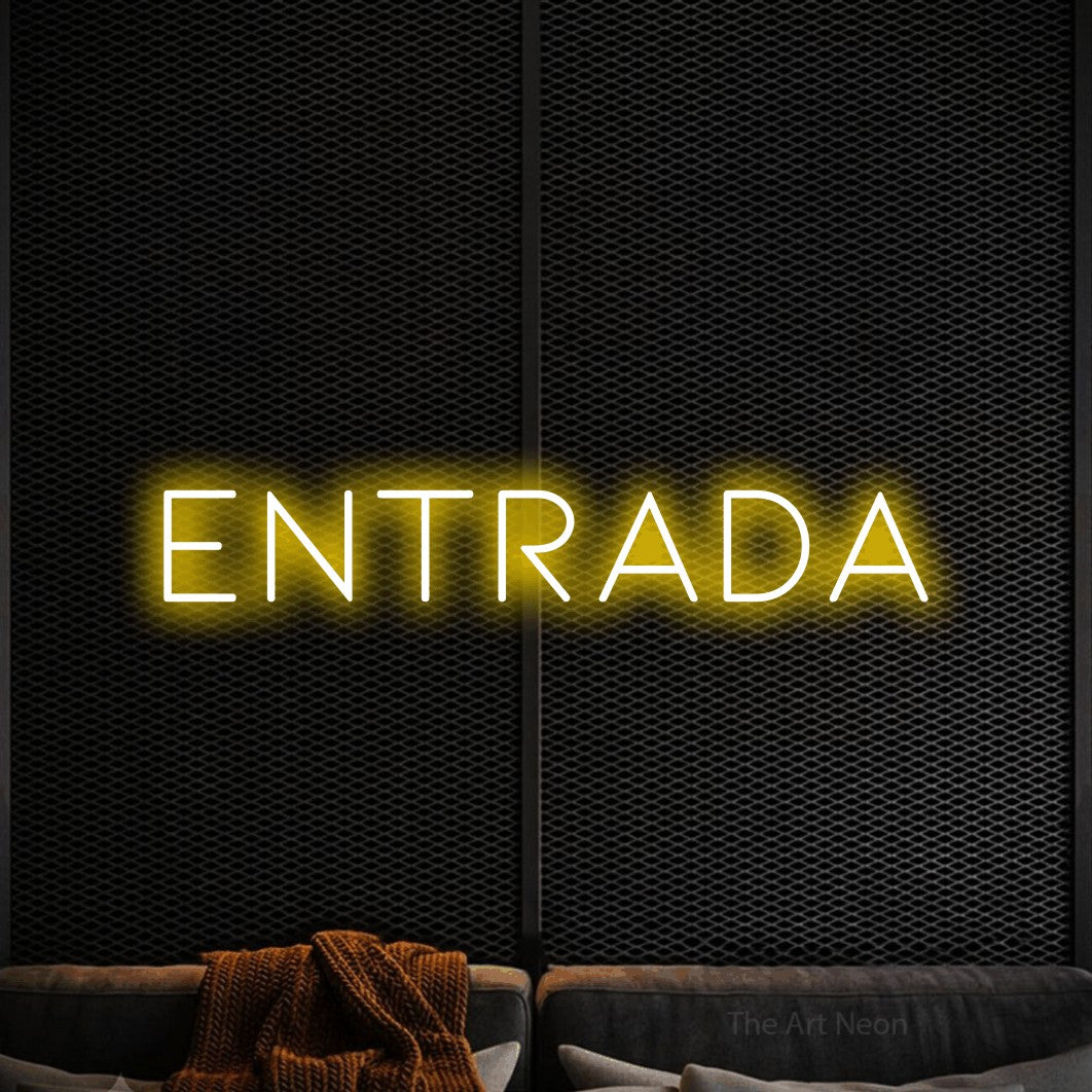 LED neon sign reading “Entrada”, arranged in a single line.
