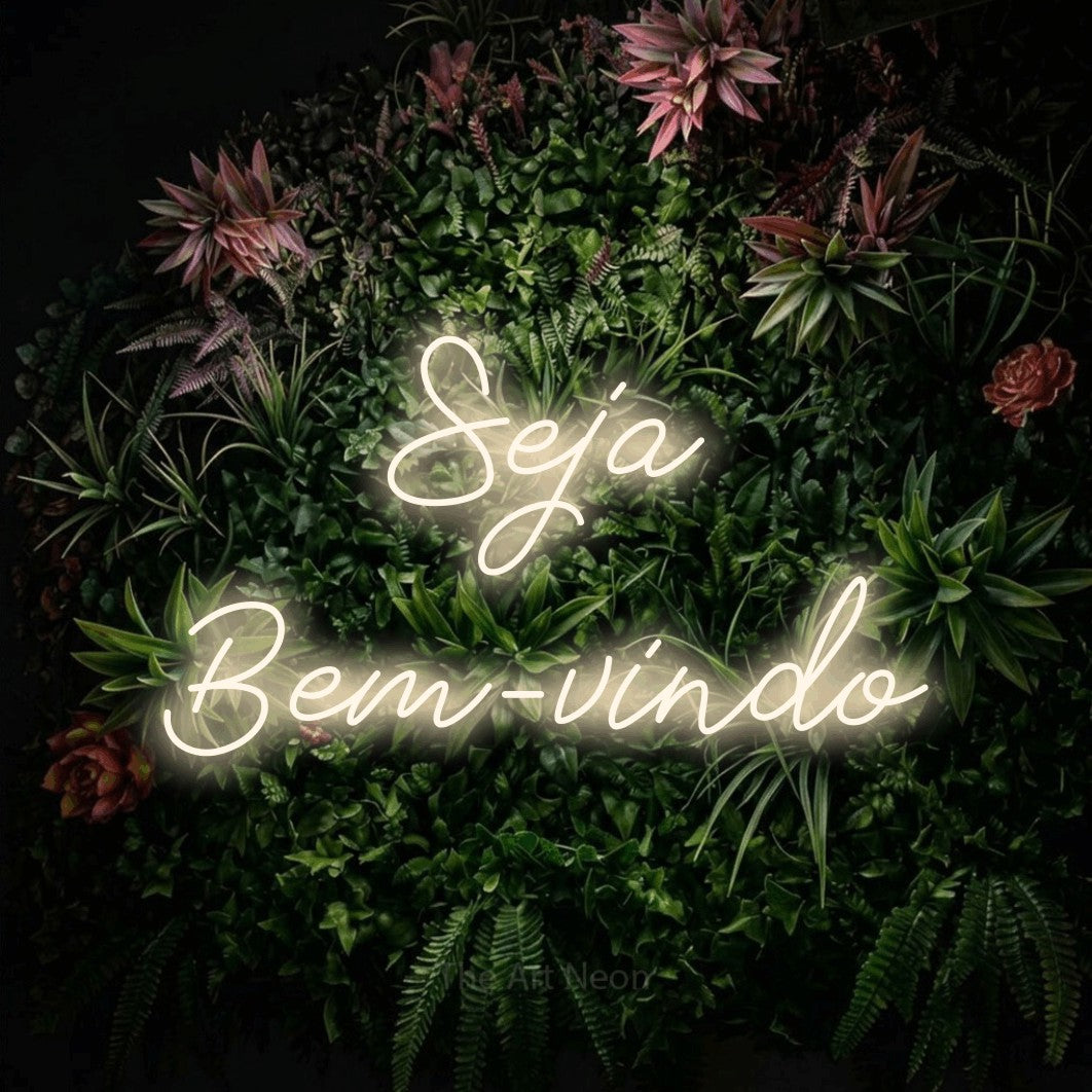 LED neon sign reading “Seja Bem-vindo”, arranged in 2 lines.