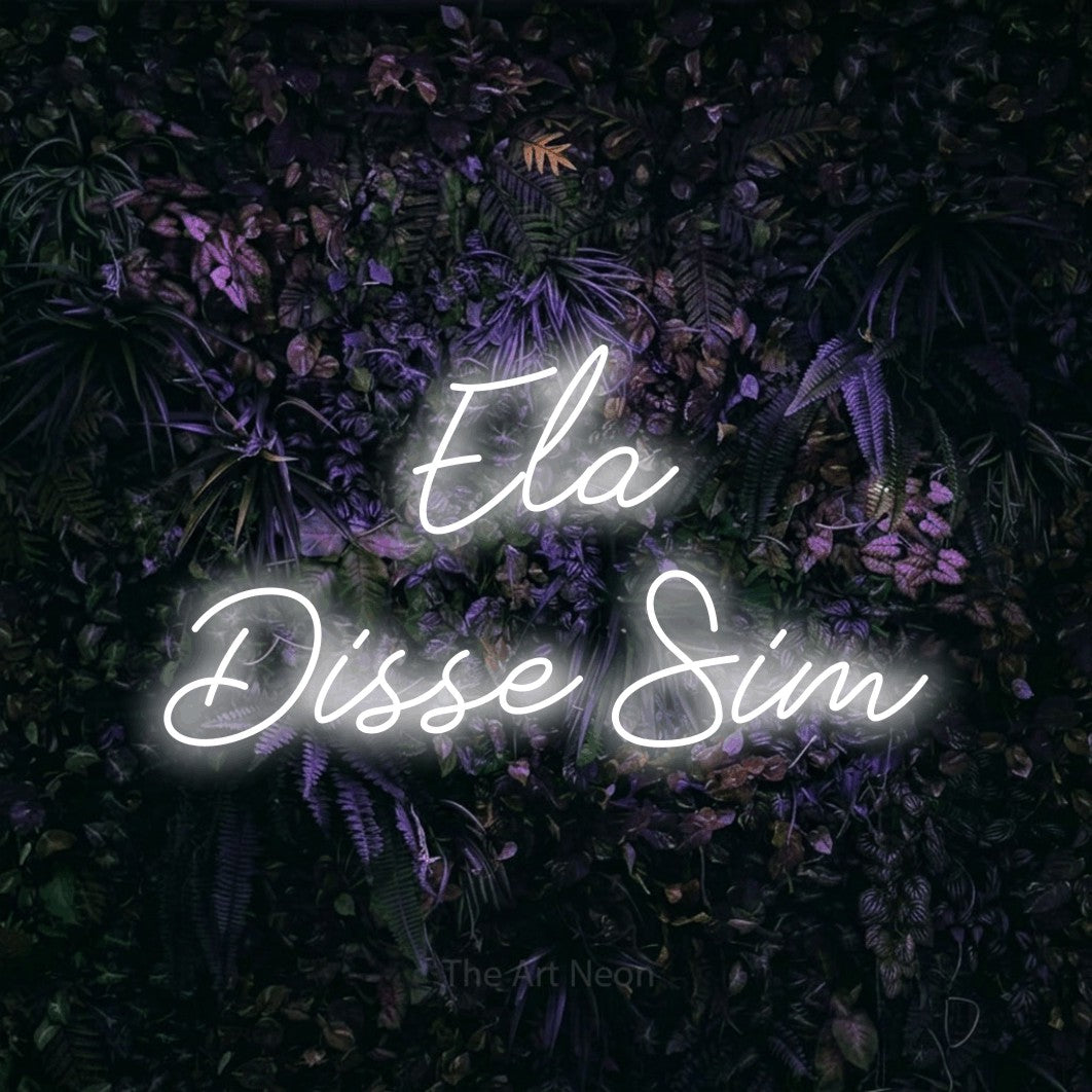 LED neon sign reading “Ela Disse Sim”, arranged in 2 lines.