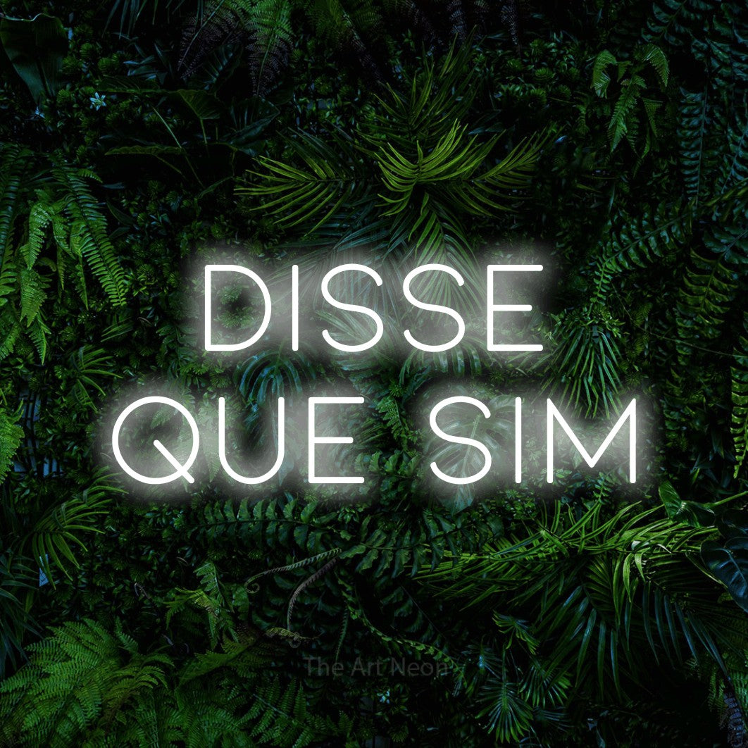 LED neon sign reading “Disse que Sim”, arranged in 2 lines.