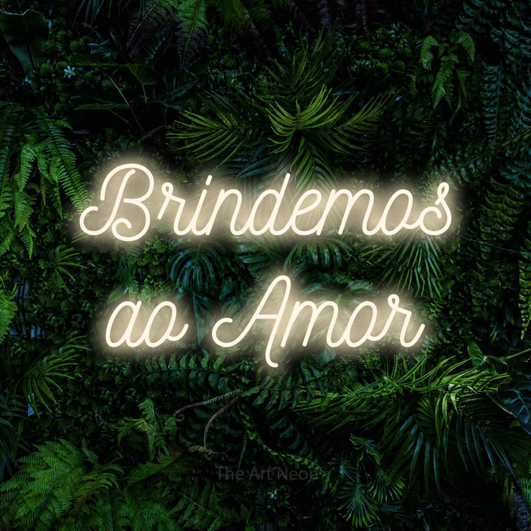 LED neon sign reading “Brindemos ao Amor”, arranged in 2 lines.