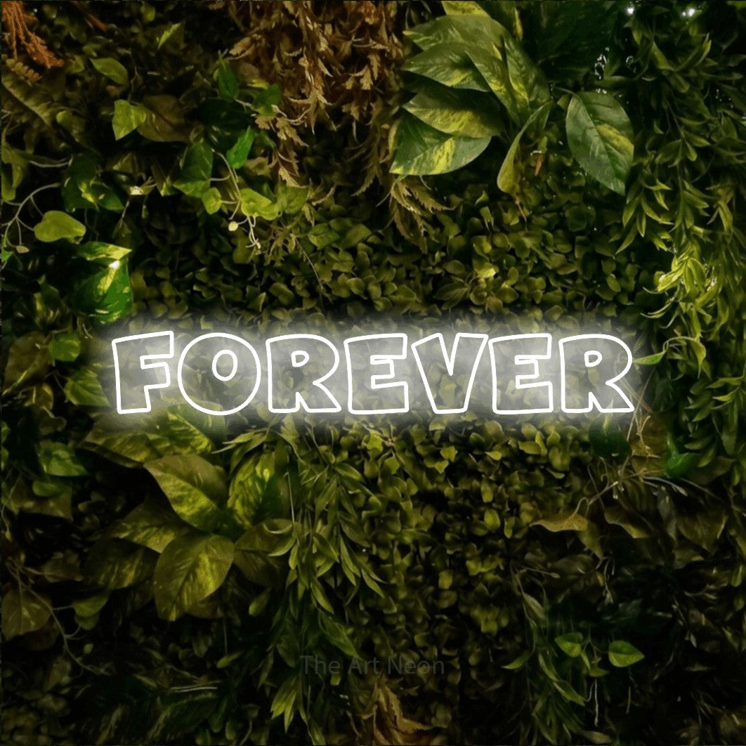 LED neon sign reading “FOREVER”, arranged in a single line.
