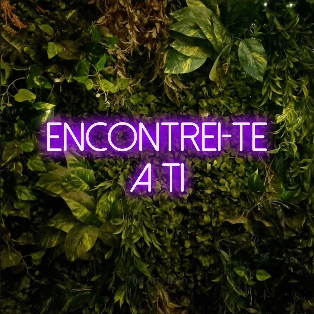 LED neon sign reading “ENCONTREI-TE A TI”, arranged in 2 lines.