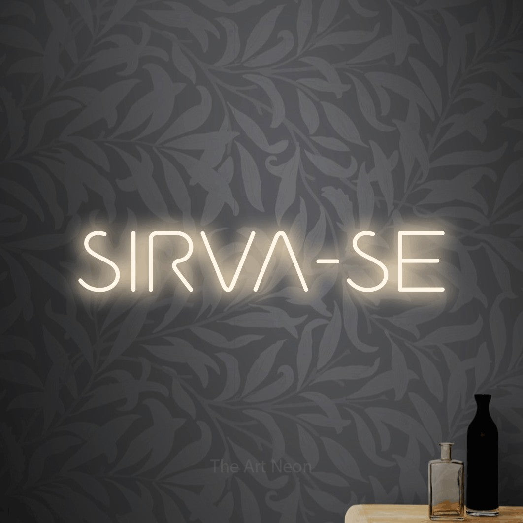 LED neon sign reading “SIRVA-SE”, arranged in a single line.