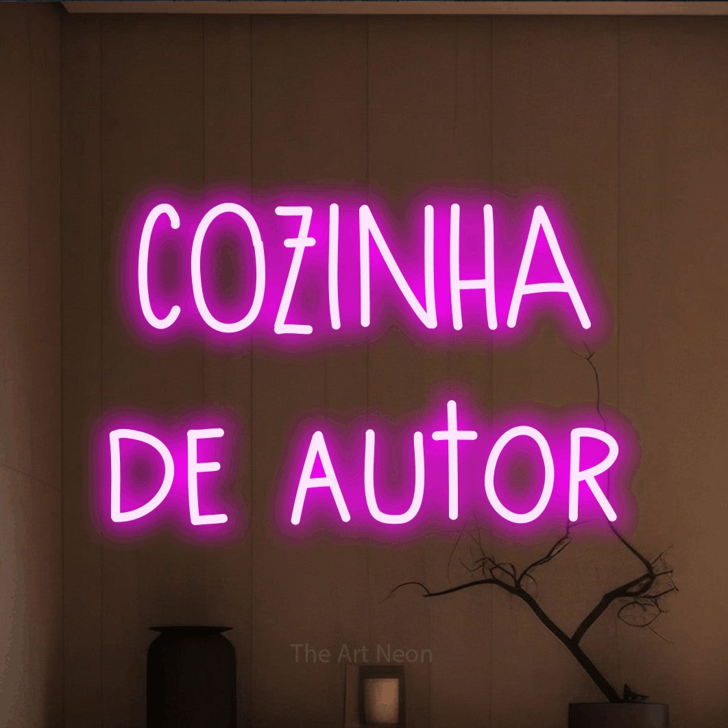 LED neon sign reading “COZINHA de autor”, arranged in 2 lines.