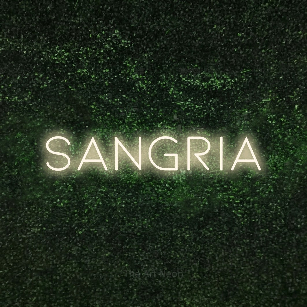 LED neon sign reading “Sangria”, arranged in a single line.