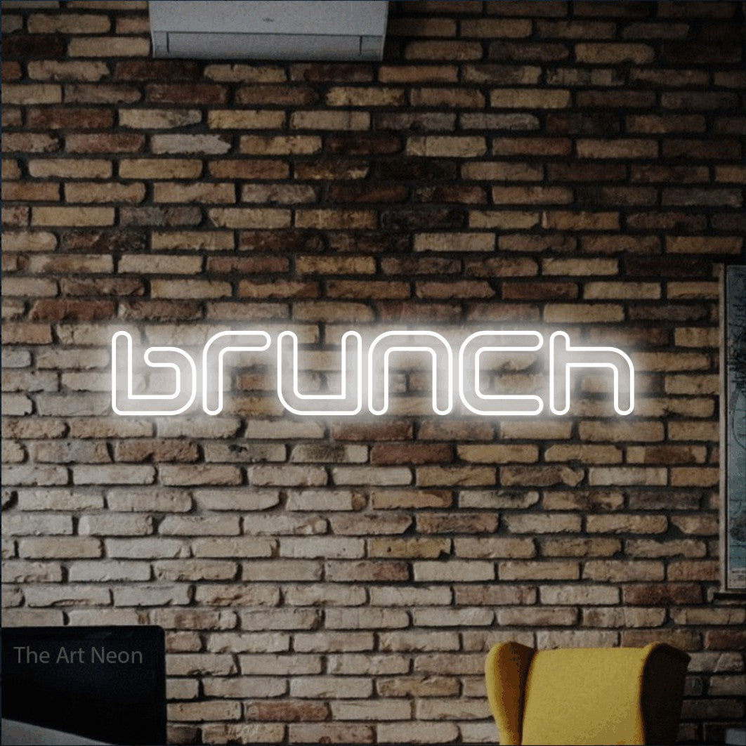 LED neon sign reading “brunch”, arranged in a single line.
