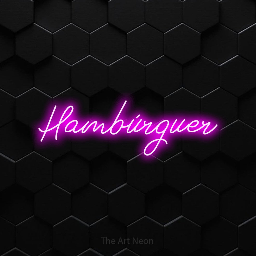 LED neon sign reading “Hambúrguer”, arranged in a single line.