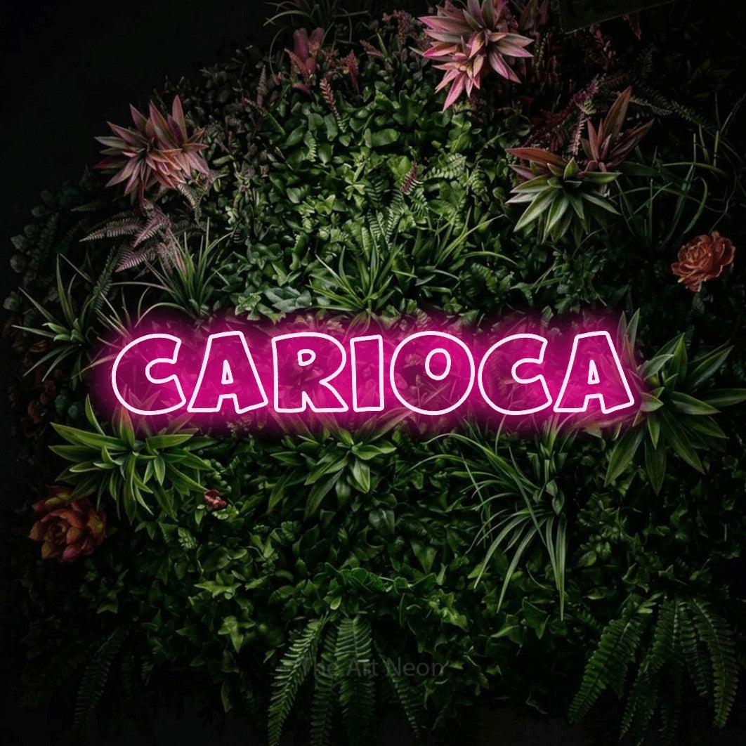 LED neon sign reading “Carioca”, arranged in a single line.