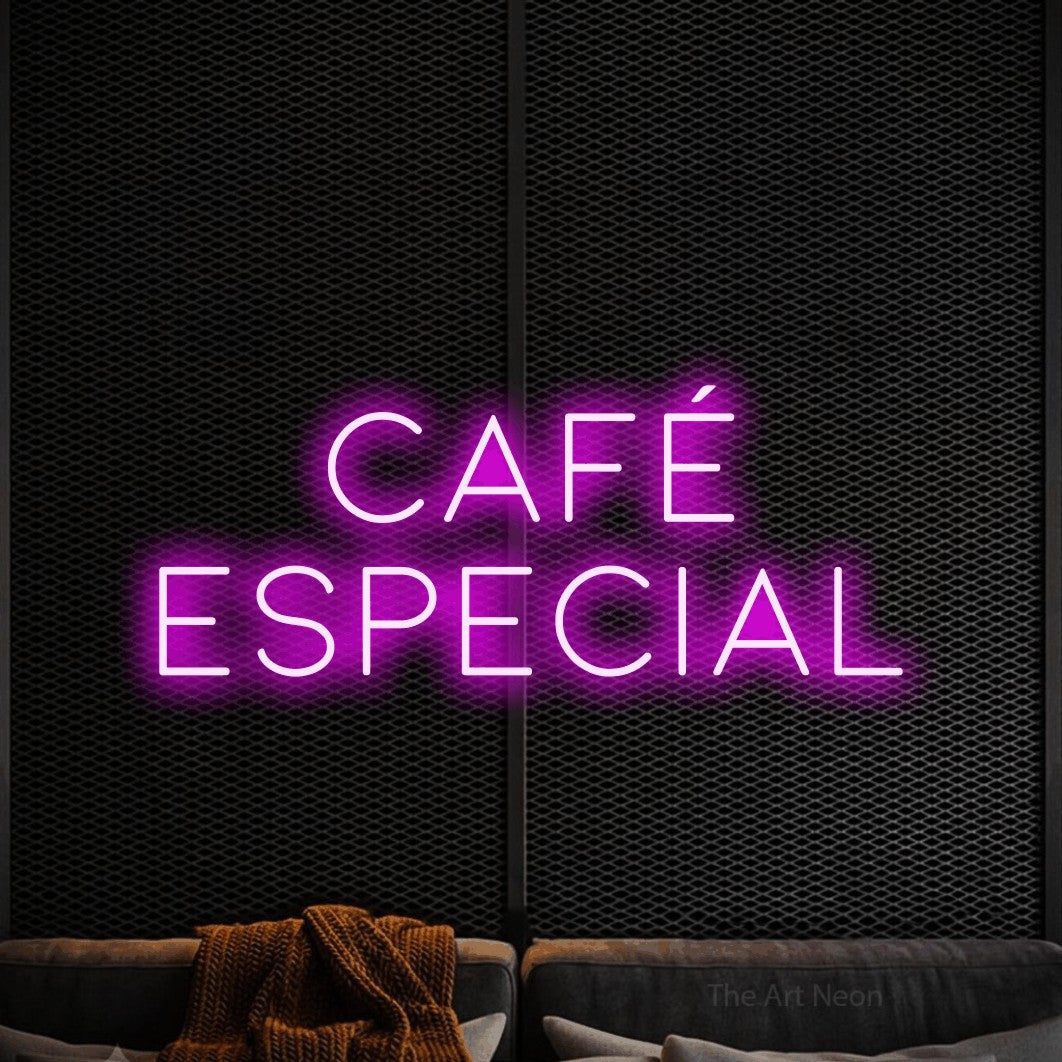 LED neon sign reading “CAFÉ ESPECIAL”, arranged in 2 lines.
