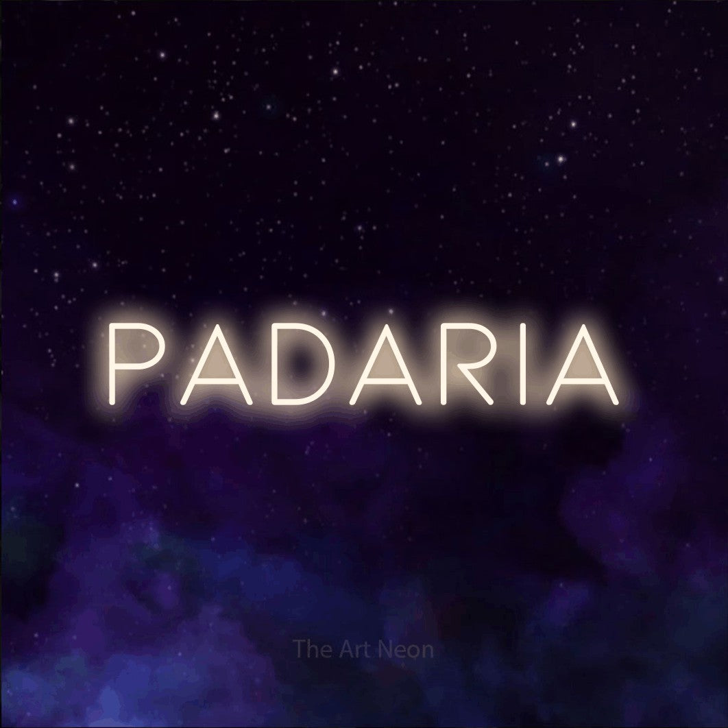 LED neon sign reading “Padaria”, arranged in a single line.