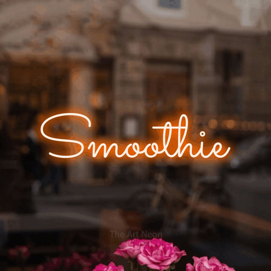 LED neon sign reading “Smoothie”, arranged in a single line.