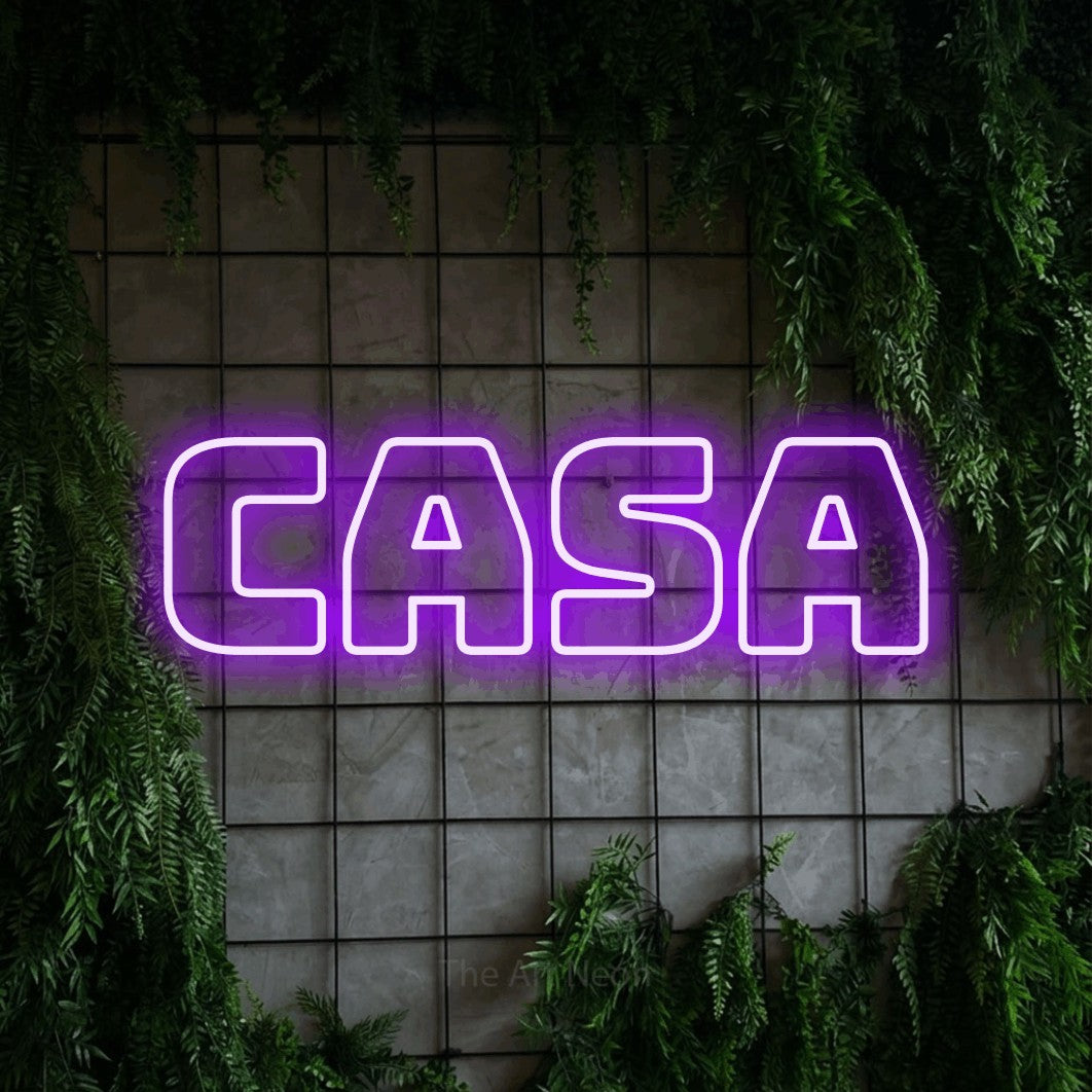 LED neon sign reading “casa”, arranged in a single line.